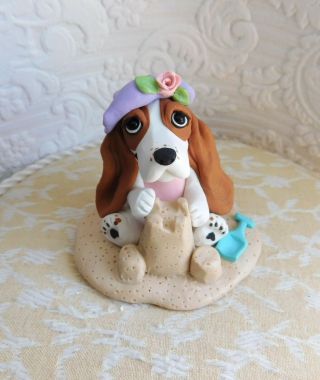Basset Hound Puppy In The Sand Sculpture Clay Figurine By Raquel At Thewrc Ooak