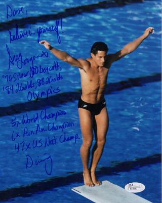 Greg Louganis Hand Signed 8x10 Photo,  Olympic Diver Career Stats Jsa