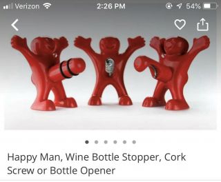 Happy Man Wine Bottle Stopper,  Cork Screw & Bottle Opener