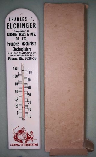 Vintage Wooden Advertising Thermometer Koretke Brass Co Orleans Box