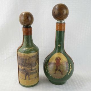 Vintage Golf Leather Wrapped Glass Decanters / Bottles - Confuri - Italy