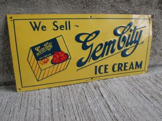 Vintage Tin Sign - Gem City Ice Cream - Embossed Advertising