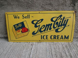 Vintage Tin Sign - Gem City Ice Cream - Embossed Advertising 2