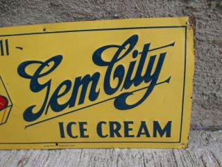 Vintage Tin Sign - Gem City Ice Cream - Embossed Advertising 3
