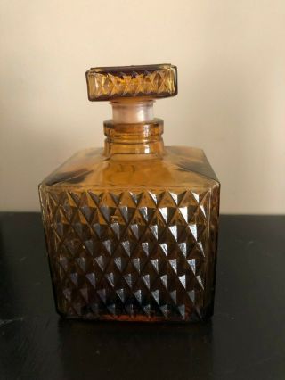Amber Glass Diamond Cut Decanter Liquor Bottle With Lid