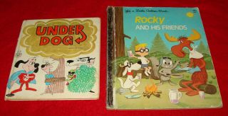 2 Cartoon Character Books 1966 Underdog / 1973 Rocky & Bullwinkle - Vintage