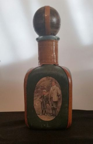 Vintage Italy Leather Wrapped Liquor Bottle Decanter GOLF Golfer Wood Ball Cork 5