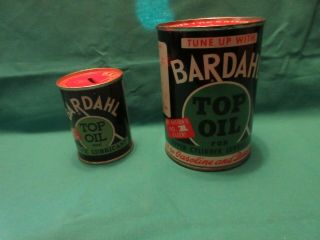 2 Vintage Tin Oil Lubricant Can Bank Advertising Bardahl Top Oil Coin Bank 3