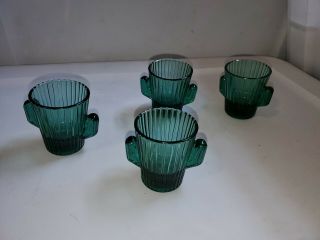 Vintage Barware Libbey Cactus Shaped Green Shot Glasses {set Of 4} Glassware