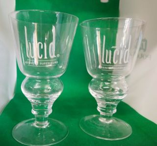Set Of 2 - Lucid Absinthe Superieure Hand Blown Goblet Glasses 5 1/2” Tall Rare