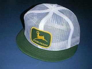 John Deere Patch Snapback Golfing Hat /cap - White Mesh With Green Short Bill
