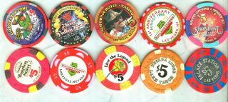 American Casinos (mostly Nevada) $5 Chips (avg - Su -) (10) (pal)