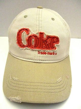 Vintage Coca Cola Khaki Beige Stressed Embroidered Cap Hat Coke