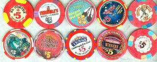 American Casinos (mostly Nevada) $5 Chips (avg - Su -) (10) (lau)