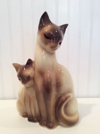 Vintage Mid Century Kron Ceramic Siamese Cat & Kitten Tv Lamp/nightlight - Exc