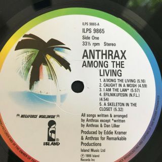 Anthrax - Among The Living 1987 UK Island pressing RARE THRASH NM 3