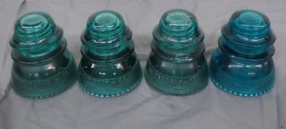 (4) Antique/vintage Hemingray - 42 Blue - Green Glass Insulators Fast Look