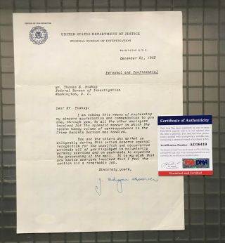 J.  Edgar Hoover Signed 1953 Typed Fbi Letter Autographed Auto Psa/dna