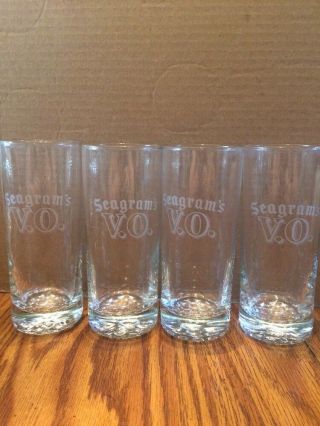 Seagrams V.  O Highball Tumber Glasses 6 " Tall Marbled Bottom Set Of 4 Tom Collins