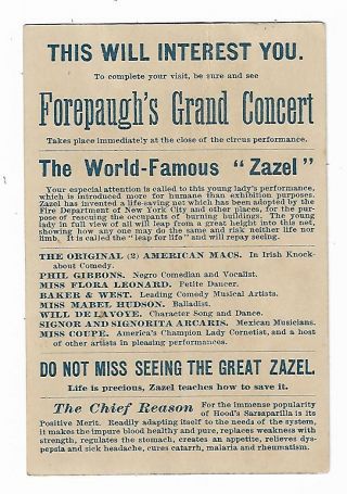 Hood ' s Sarsaparilla Lion Family On Back Forepaugh Concert Zazel Life Saving Net 2