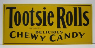 Vtg Tootsie Rolls Delicious Chewy Candy Tin Embossed Advertising Sign 20 " X 9 "