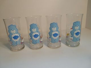 Set Of Four 4 Vintage Care Bears Grumpy Bear Collectible Glasses 1983 Pizza Hut