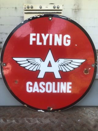 Vintage Flying A Gasoline Porcelain Sign Food Gas Oil Pump Plate Station