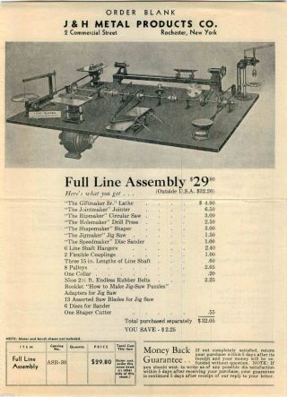1935 Advert J&h Metal Products Tools Saw Lathe Drill Press Sander Shaper