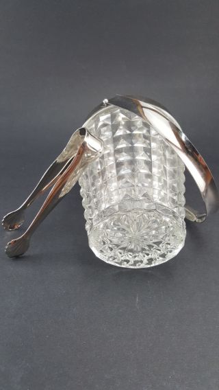 Japanese Vintage Crystal Cut Glass Ice Bucket with handle and tong 3