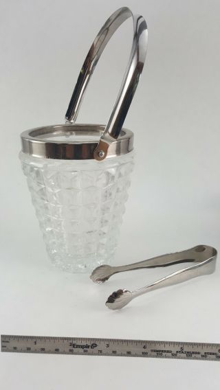 Japanese Vintage Crystal Cut Glass Ice Bucket with handle and tong 4