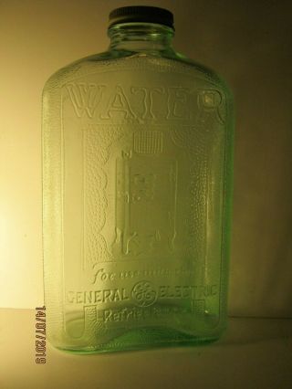 Antique - Ge - General Electric - Refrigerator Water Bottle - Green Tint - W/cap