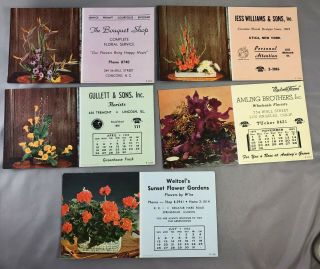 5 1960s Florist Flower Arrangement Blotter Vintage Advertising Ink