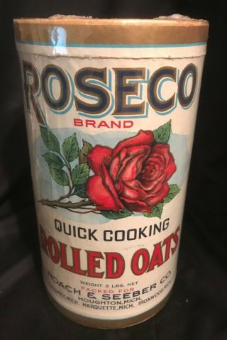 Vintage 1900s Roseco Brand Rolled Oats Container 3lb Box Rose On Box