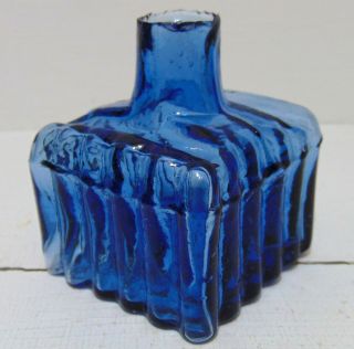 Smaller Copper - Blue Ribbed Victorian Ink Bottle C1890 