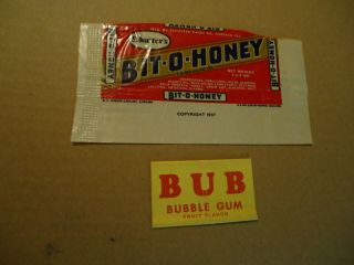 Bit - O - Honey 1937 Wrapper & Bub 1947 Bubble Gum Wrapper Bowman
