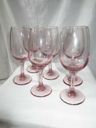 Set Of 6 Vintage Libbey Plum Pink 8 Oz.  Wine/water Glasses Goblets