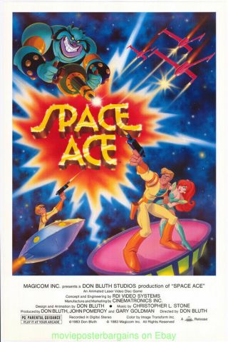 SPACE ACE GAME MOVIE POSTER 27x41 DON BLUTH ANIMATION RARE EARLY 80 ' s GAME PROMO 2