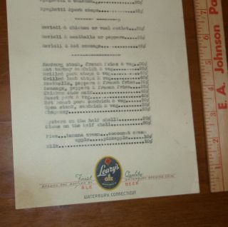 1930 ' s LEARY ' S ALE & BEER menu sheet Waterbury Brewing Co Connecticut red fox 4