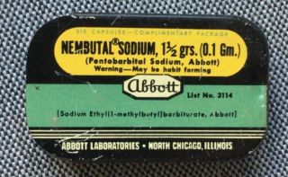 Vintage Abbott Labs Nembutal Pentobarbital Sample Tin Box Marilyn Monroe Drug