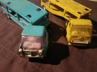 Vintage Buddy L Truck with Trailer 1960 ' s Car Carrier/Transporter blue & yellow 2
