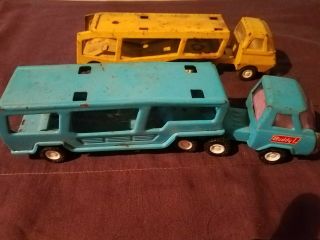 Vintage Buddy L Truck with Trailer 1960 ' s Car Carrier/Transporter blue & yellow 5