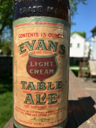 EVANS TABLE ALE 13 oz PRE - PROHIBITION BLOBTOP BOTTLE - C R Evans &Sons,  Hudson,  NY 2