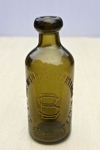 VINTAGE 1900s BISHOPS STORTFORD MINERAL WATER Co AMBER GLASS GINGER BEER BOTTLE 4