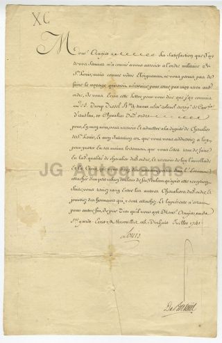 King Louis Xv Of France 1741 Military Order Document Signed On His Behalf