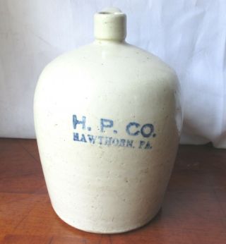 Antique Stoneware Advertising Whiskey Jug H.  P.  Co.  Hawthorn,  Pa Cobalt Blue