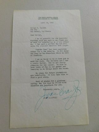 Joan Crawford - Typed Letter Signed In Pen " Sudden Fear " And Summer Talk 4 - 14 - 52