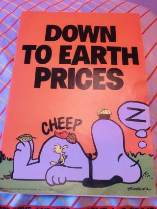 Snoopy Peanuts Very Rare Vintage Store Poster Down To Earth Prices Woodstock