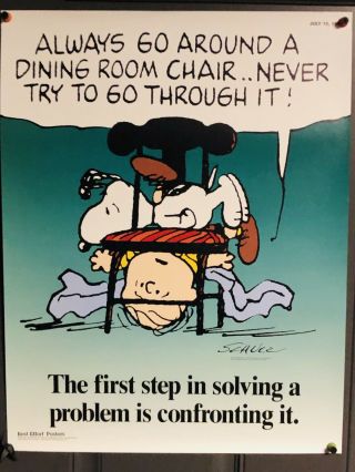 Peanuts Snoopy Rare Poster The 1st Step 17x22 Linus And Snoopy