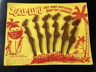 Swizzle Sticks Zulu Lulu Drink Mixers Nude Set Of 6 On Card Vintage Bar