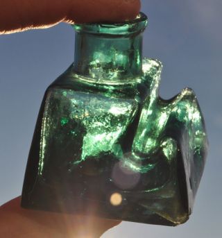 19th Cen Imperial Russia SCARCE TYPE Rough Glass Ink Bottle Interesting Shape 8